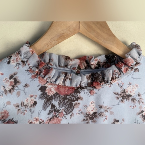 Rachel Parcell Blue & Pink Floral Blouse Women LS Lined Size L EUC Coquette Chic - Picture 6 of 13